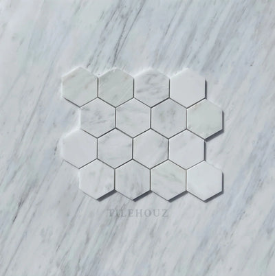 Asian Statuary White 3 Hexagon Mosaic Polished&Honed Marble