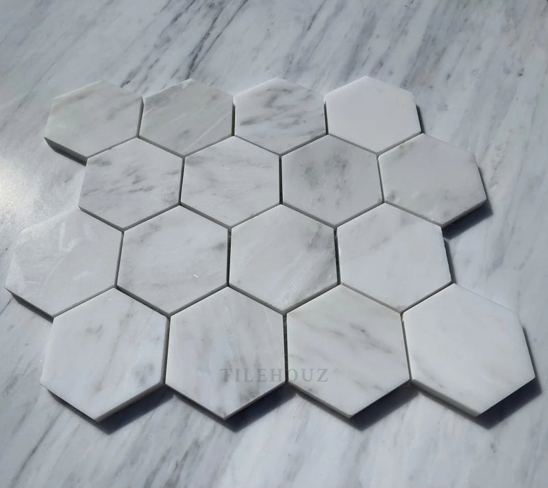 Asian Statuary White 3 Hexagon Mosaic Polished&Honed Marble