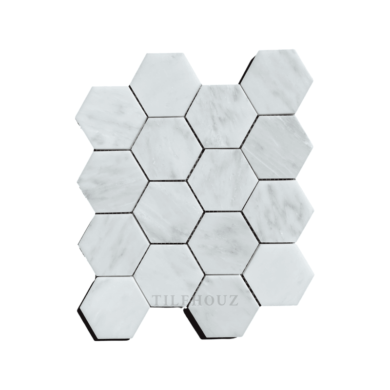 Asian Statuary White 3 X Polished/Honed Hexagon Mosaic Tile Wall & Ceiling