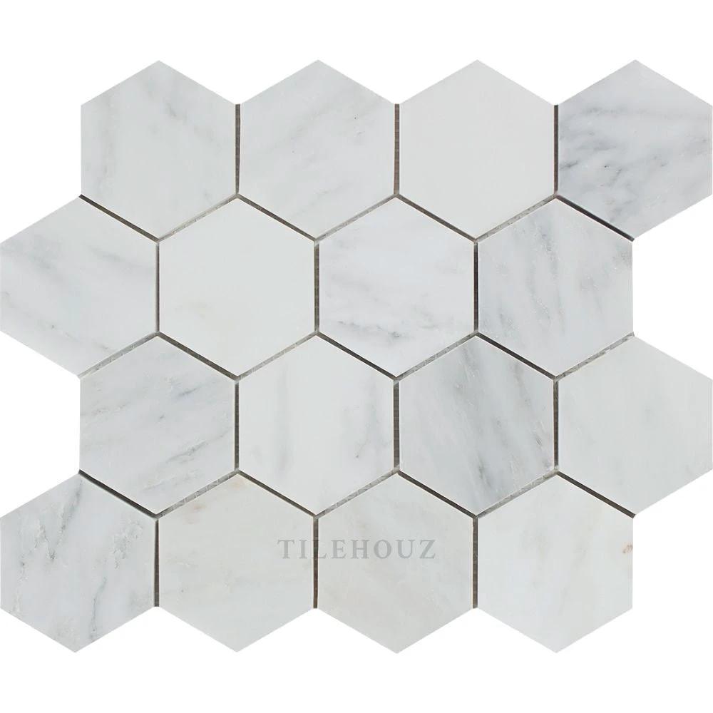 Asian Statuary 3-in hexagon marble mosaic tile, polished and honed, Tilehouz
