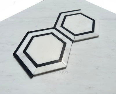 Asian Statuary 5 Combo Hexagon Mosaic W/Black Dots (8X9)Polished&Honed
