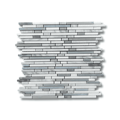 Asian Statuary White Bamboo Sticks Mosaic W/Thassos + Bardiglio Polished&Honed