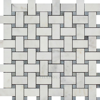 Asian Statuary Polished/honed Basketweave Mosaic Tile W/ Bardiglio/blue-Gray Dots Tiles