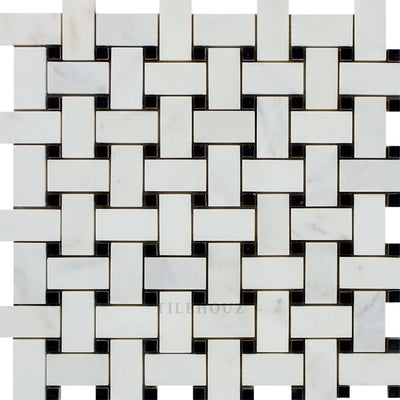 Asian Statuary Polished/honed Basketweave Mosaic Tile W/ Black Dots Tiles