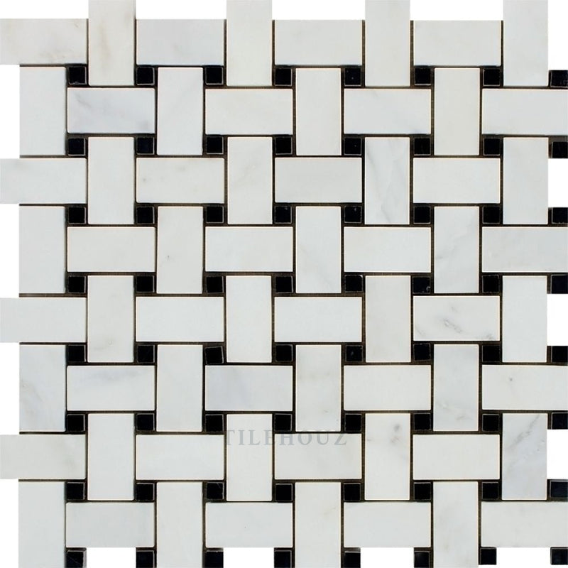Asian Statuary Polished/honed Basketweave Mosaic Tile W/ Black Dots Tiles