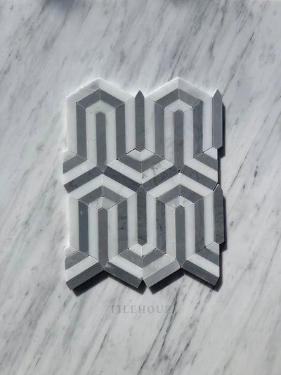 Asian Statuary Berlinetta Mosaic W/Bardiglio Polished&Honed Marble