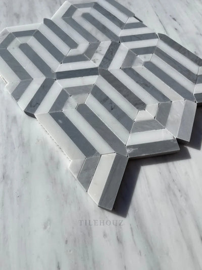 Asian Statuary Berlinetta Mosaic W/Bardiglio Polished&Honed Marble