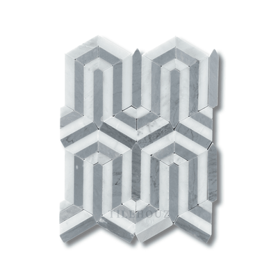 Asian Statuary White Berlinetta Mosaic W/Bardiglio Polished&Honed