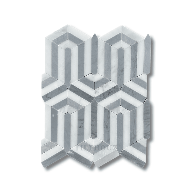 Asian Statuary White Berlinetta Mosaic W/Bardiglio Polished&Honed