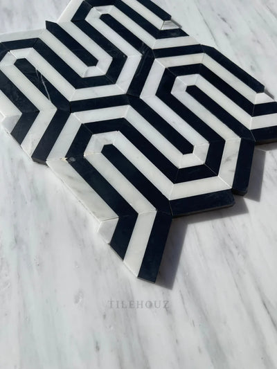 Asian Statuary Berlinetta Mosaic W/Black Polished&Honed Marble