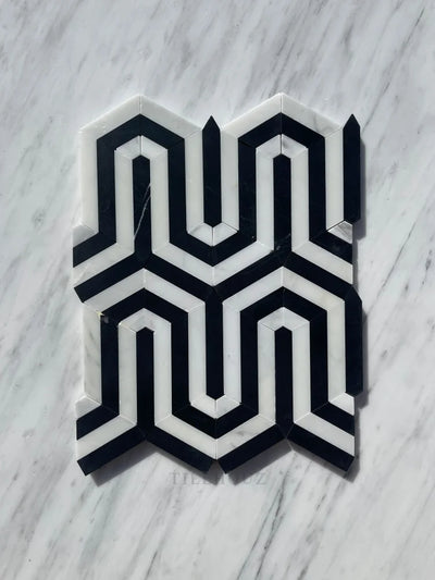 Asian Statuary Berlinetta Mosaic W/Black Polished&Honed Marble