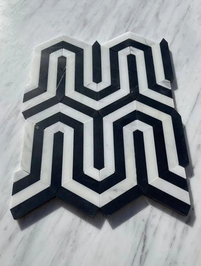 Asian Statuary Berlinetta Mosaic W/Black Polished&Honed Marble