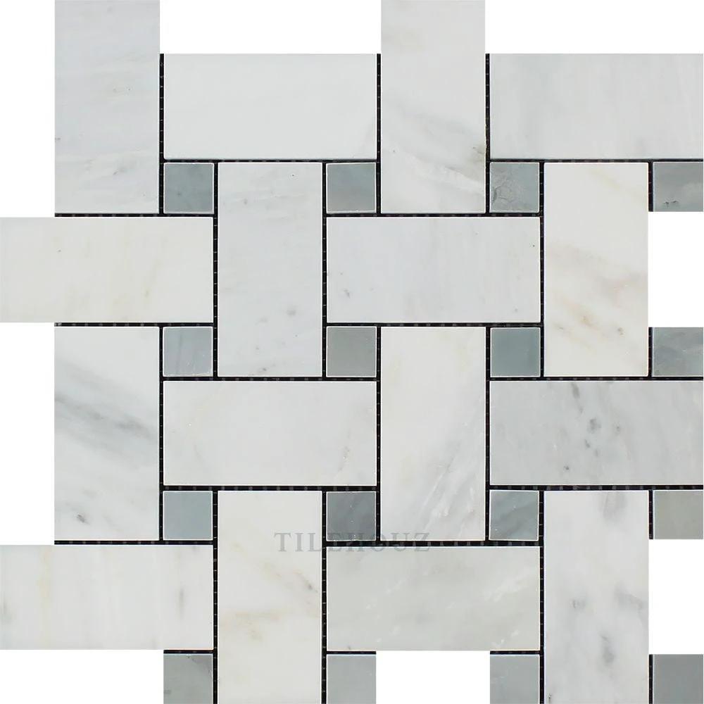 Asian Statuary Large Basketweave Mosaic Tile w/ Bardiglio/Blue-Gray Do ...