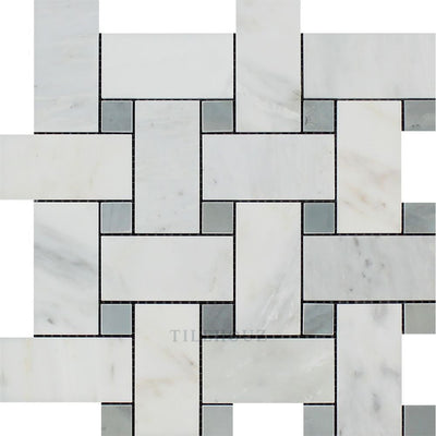 Asian Statuary Polished/honed Large Basketweave Mosaic Tile W/ Bardiglio/blue-Gray Dots Tiles