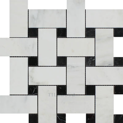 Asian Statuary Polished/honed Large Basketweave Mosaic Tile W/ Black Dots Tiles