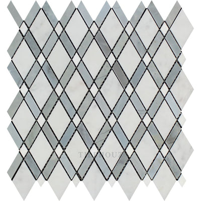 Asian Statuary Honed/polished Lattice Mosaic Tile (Thassos + White Bardiglio/blue-Gray) Tiles