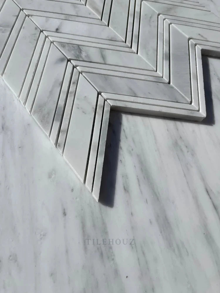 Asian Statuary marble chevron mosaic tile, polished & honed, Tilehouz