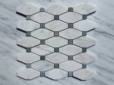 Asian Statuary White Octave Mosaic W/Bardiglio (Blue-Gray) Dots Polished&Honed Marble