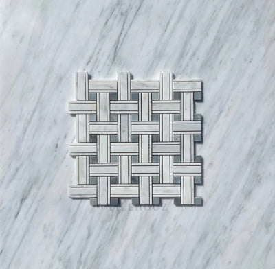 Asian Statuary Triple-Weave Mosaic W/Bardiglio Dots Polished&Honed Marble