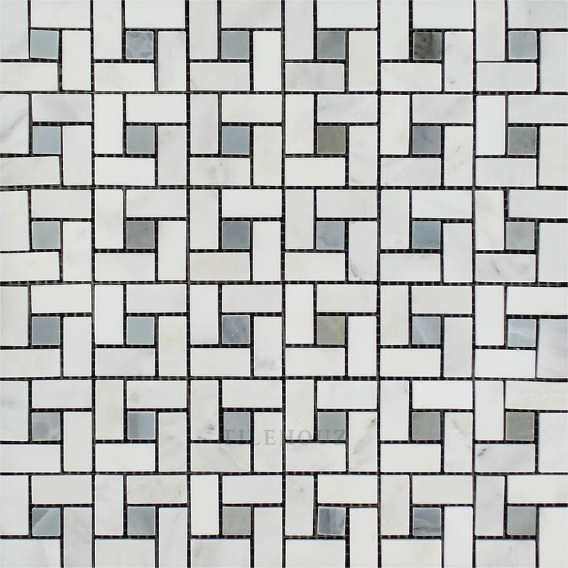 Asian Statuary Polished/honed Mini Pinwheel Mosaic Tile W/ Bardiglio/blue-Gray Dots Tiles