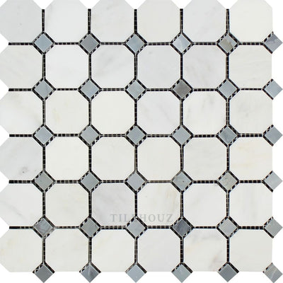 Asian Statuary Honed/polished Octagon Mosaic Tile W/ Bardiglio/blue-Gray Dots Tiles