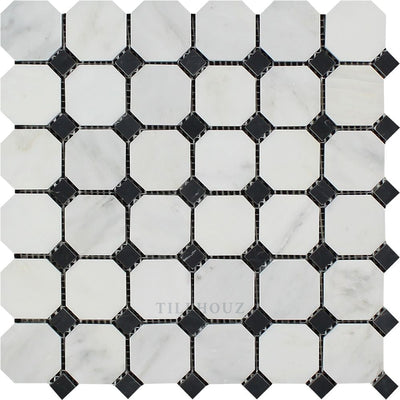 Asian Statuary Honed/polished Octagon Mosaic Tile W/ Black Dots Tiles