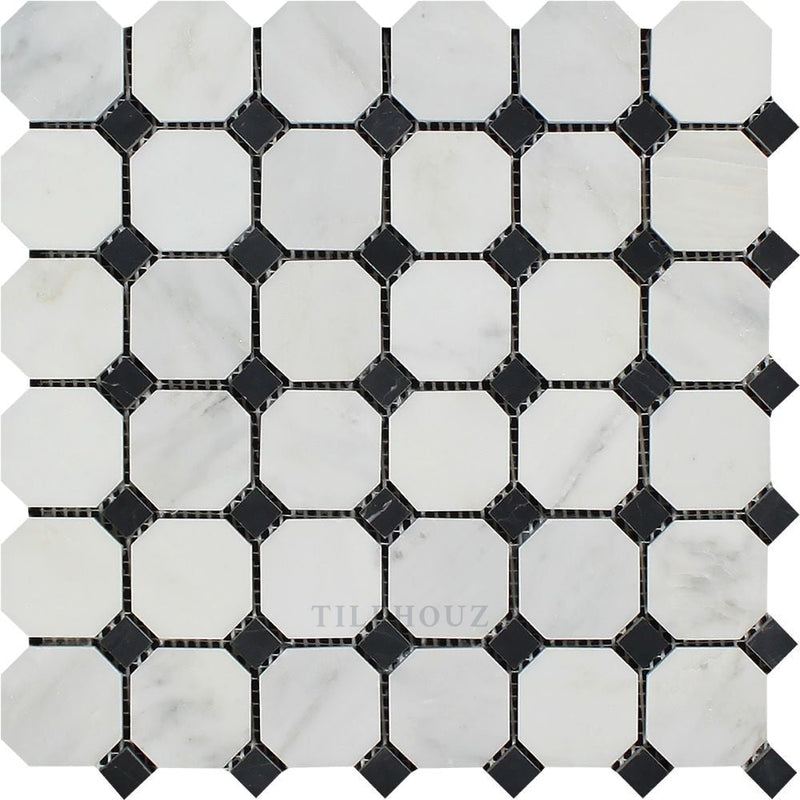 Asian Statuary Honed/polished Octagon Mosaic Tile W/ Black Dots Tiles