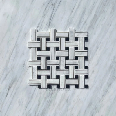 Asian Statuary Triple-Weave Mosaic Tile W/Black Dots Polished&Honed Marble