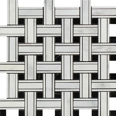 Asian Statuary Honed/polished Tripleweave Mosaic Tile (W/ Black) Tiles