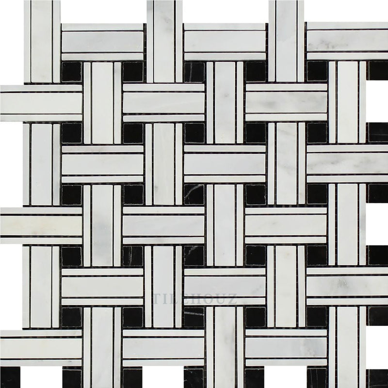 Asian Statuary Honed/polished Tripleweave Mosaic Tile (W/ Black) Tiles