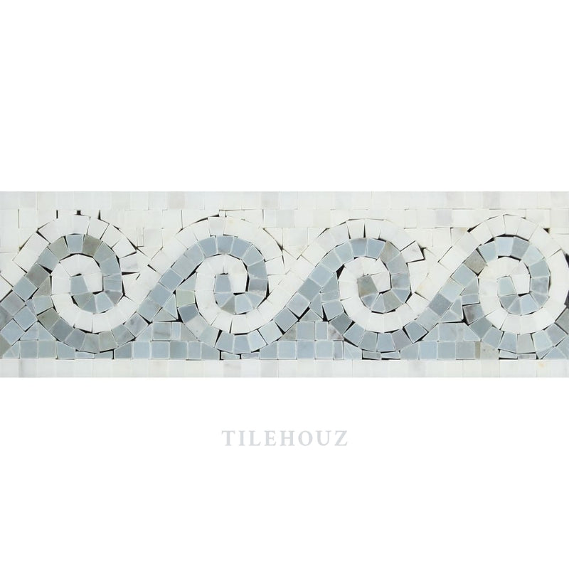 Asian Statuary Polished/honed Wave Border W/ Bardiglio/blue-Gray Dots Mosaic Tiles