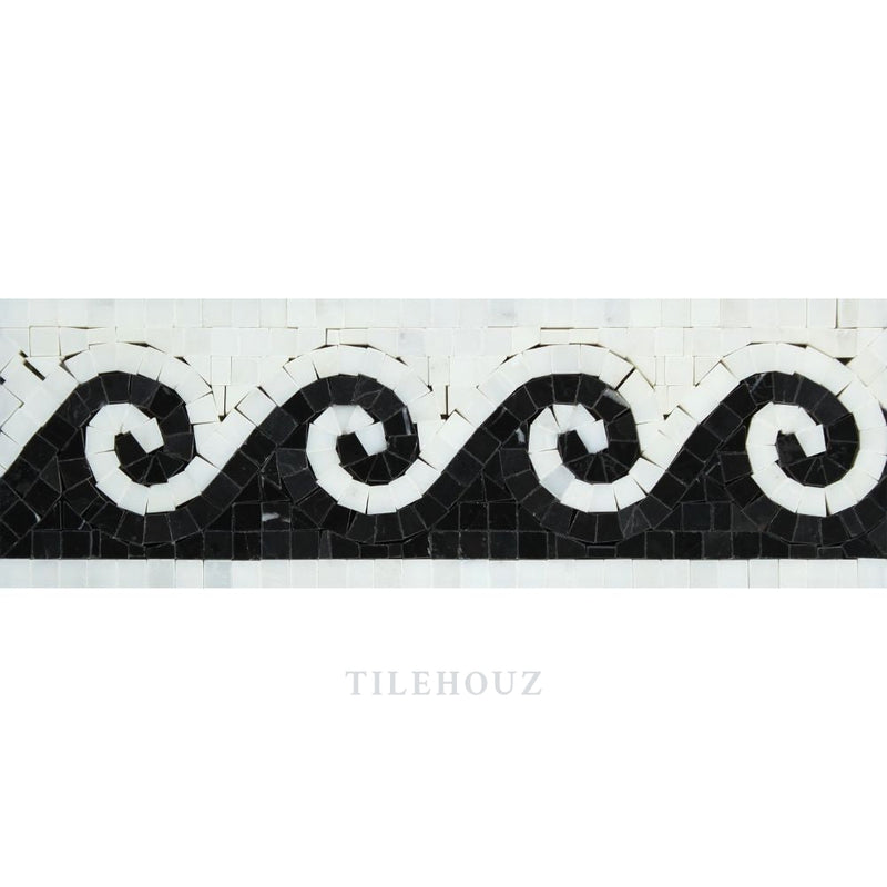 Asian Statuary Polished/honed Wave Border W/ Black Dots Mosaic Tiles