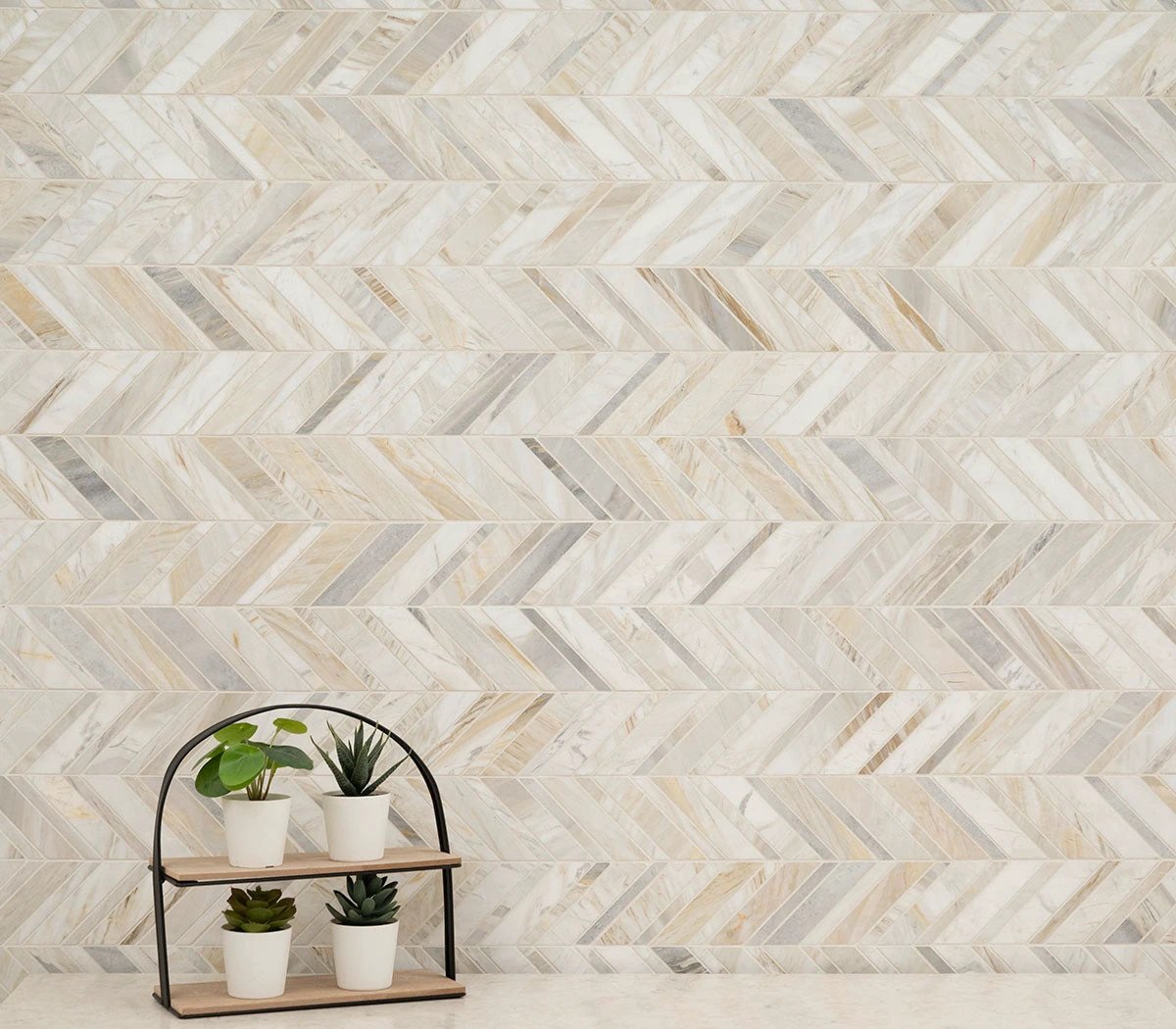 Athena Gold Marble chevron pattern honed mosaic wall tile by Tilehouz