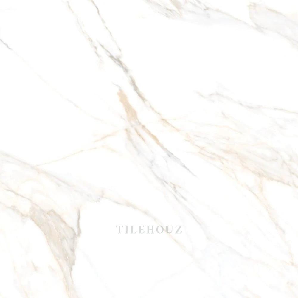 Aurum Calacatta polished porcelain tile, 36x36, white with gray veining, Tilehouz