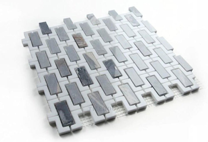 Tilehouz Aztec Blue marble wall tile sample, 10.25 x 11.25, rectangular mosaic
