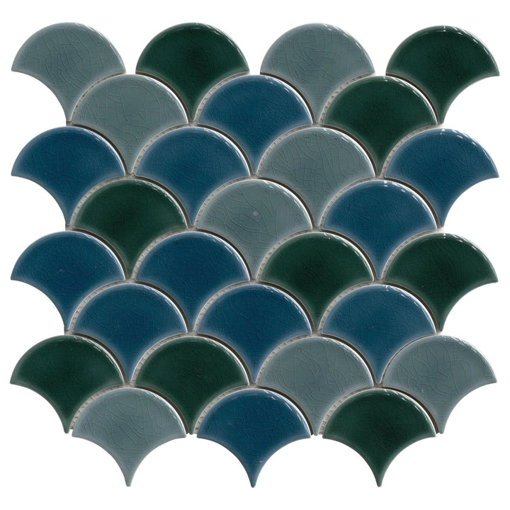 Blue-Green porcelain scallop mosaic tile sheet for walls and ceilings