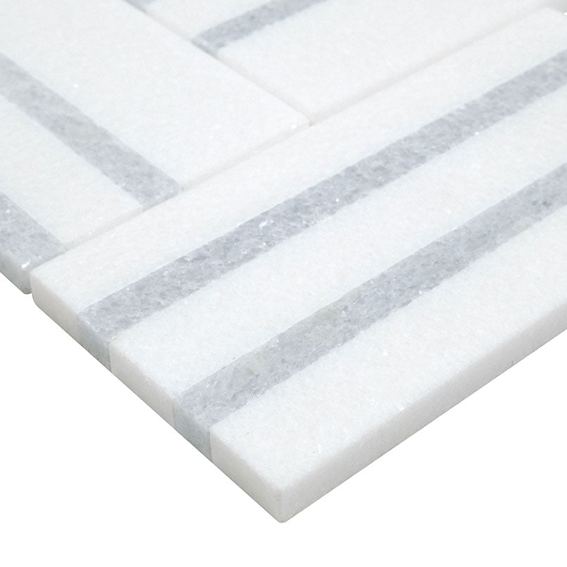 Azula Linea Polished Mosaic marble sheet for wall tiles, white with gray linear stripes