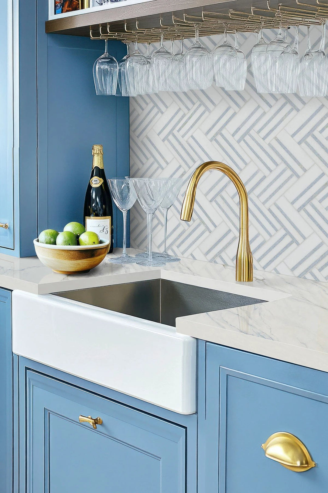 Azula Linea Polished Mosaic marble wall tile sheet by Tilehouz for backsplash