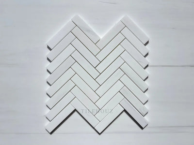 Bianco Dolomite 1X4 Herringbone Mosaic Polished/Honed (Premium) Marble