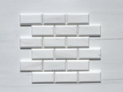 White Dolomite (Bianco Dolomiti) 2X4 Deep Beveled Brick Mosaic Polished/honed