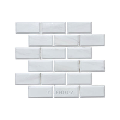 White Dolomite (Bianco Dolomiti) 2X4 Deep Beveled Brick Mosaic Polished/honed