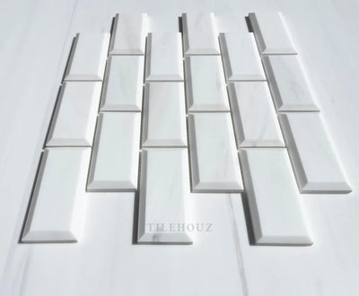 Bianco Dolomite 2X4 Deep Beveled Brick Mosaic Polished/Honed (Premium) Marble