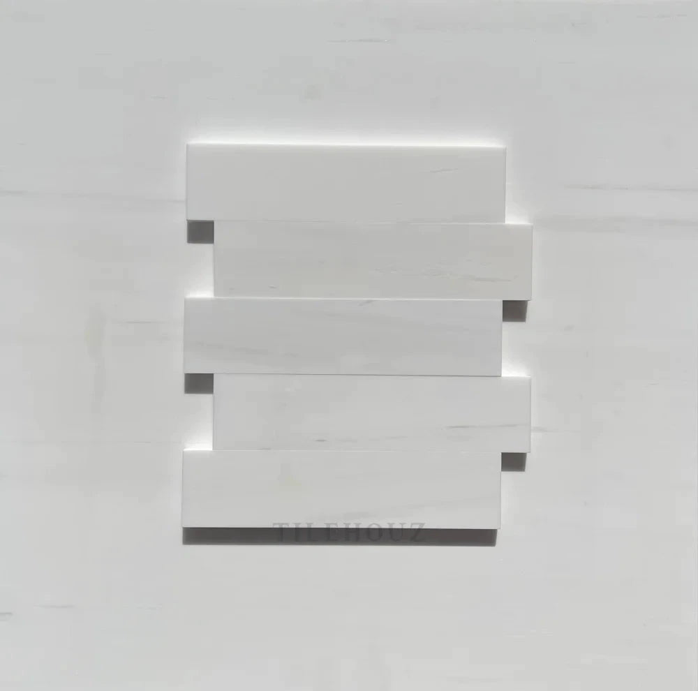 Bianco Dolomite 2x8 marble wall tile by Tilehouz, polished/honed finish