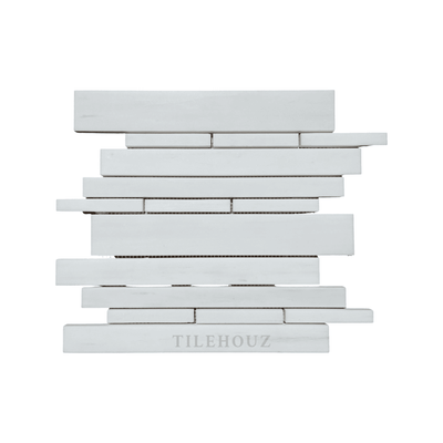 White Dolomite (Bianco Dolomiti) Manhattan/ Random Strip Mosaic Polished/honed