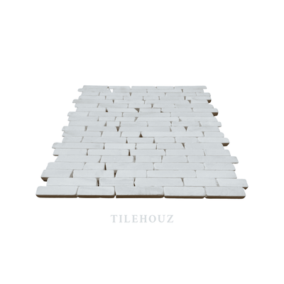 White Dolomite (Bianco Dolomiti) Manhattan/random Strip Tumbled Mosaic