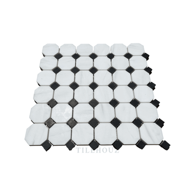 White Dolomite (Bianco Dolomiti) Octagon Mosaic W/black Dots Polished/honed