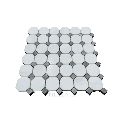 White Dolomite (Bianco Dolomiti) Octagon Mosaic W/blue-Gray Dots Polished/honed