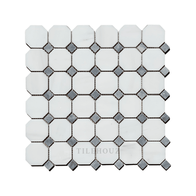 White Dolomite (Bianco Dolomiti) Octagon Mosaic W/blue-Gray Dots Polished/honed