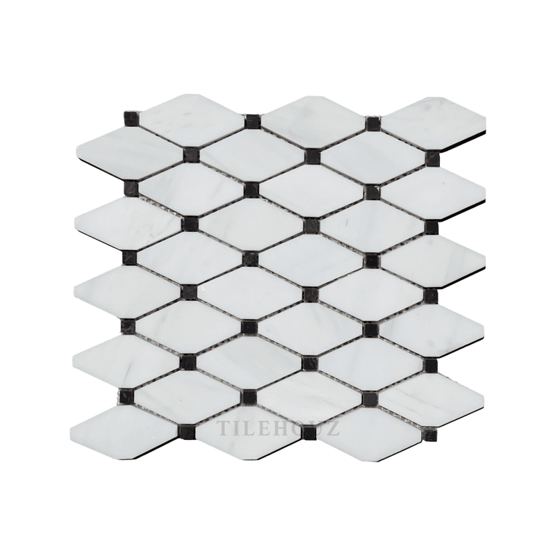 White Dolomite (Bianco Dolomiti) Octave Mosaic W/black Dots Polished/honed