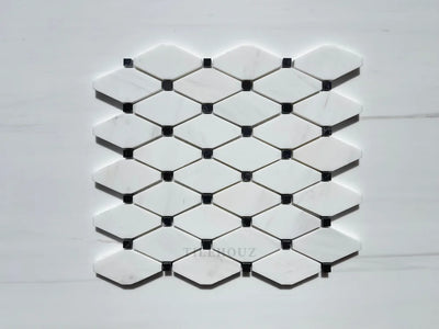 Bianco Dolomite Octave Mosaic W/Black Dots Polished/Honed (Premium) Marble